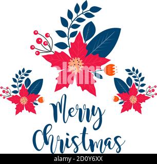Frohe Weihnachten Rahmenbanner mit Winterpflanzen, Stechpalme, Weihnachtsstern, Tannenzweig, Kiefer. Vorlage für Ihr Design, Postkarten, Einladungen. Vektor Stock Vektor