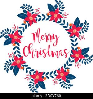 Frohe Weihnachten Rahmenbanner mit Winterpflanzen, Stechpalme, Weihnachtsstern, Tannenzweig, Kiefer. Vorlage für Ihr Design, Postkarten, Einladungen. Vektor Stock Vektor
