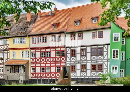 Blick auf die Fachwerkhäuser der Kraemerbrücke, Erfurt, Thüringen, Deutschland, Europa Stockfoto