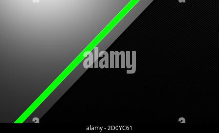 Geometrische futuristische Carbon und Metall Hintergrund mit glühenden grünen Lichtern, für Gaming, Präsentation, Banner, Cover, Web, Flyer, Karte, Poster, Stockfoto