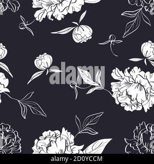 Schwarz-weiß florales Nahtloses Muster mit Pfingstrosen Stock Vektor