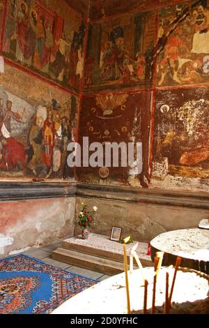 Kloster Kaldarusani, Kreis Ilfov, Rumänien. Fresken auf der Veranda der christlich-orthodoxen Kirche aus dem 17. Jahrhundert. Stockfoto
