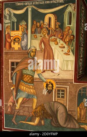 Kloster Kaldarusani, Kreis Ilfov, Rumänien. Fresko mit der Enthauptung Johannes des Täufers. Stockfoto