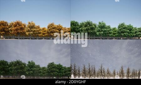 Vier Jahreszeiten Landschaft Natur Konzept 3d-Rendering Stockfoto