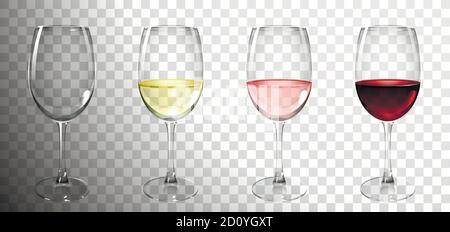 Set Gläser mit Wein auf transparentem Hintergrund Stock Vektor