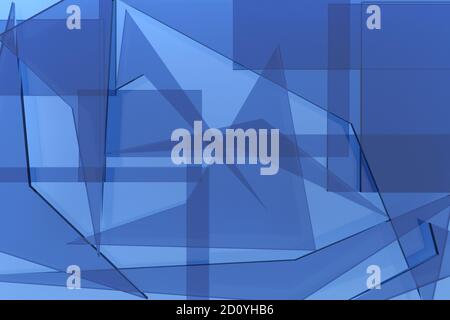 Abstrakter 3D Hintergrund bestehend aus transluzenten blauen Glasfragmenten mit Scharfe Ecken von Fragmenten geometrischer Formen Stockfoto