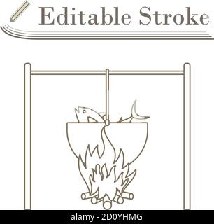 Symbol Des Feuers Und Des Fischernpfots. Bearbeitbare Kontur Einfaches Design. Vektorgrafik. Stock Vektor