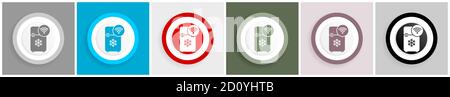 Kühlschrank mit WiFi-Icon-Set, farbenfrohe flache Design-Vektor-Illustrationen in 6 Optionen für Web-Design und mobile Anwendungen Stock Vektor