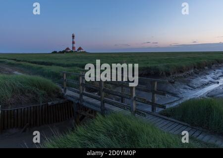 Sonnenuntergang am Leuchtturm Westerhever Stockfoto