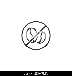 Koffeinfrei Siegel oder Stempel. Kein Kaffee. Linie Bohnen in gekreuzten Kreis Symbol. Flache Vektorgrafik isoliert auf weißem Hintergrund. Öko, gesund, organi Stock Vektor