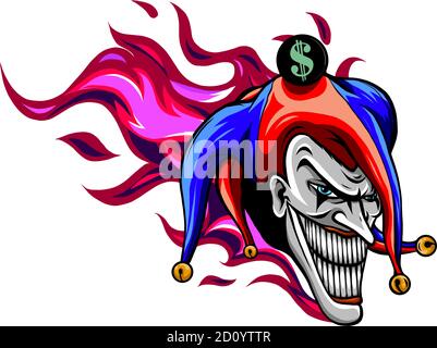 Böse Joker mit Flammen Vektor Illustration Kunst Stock Vektor