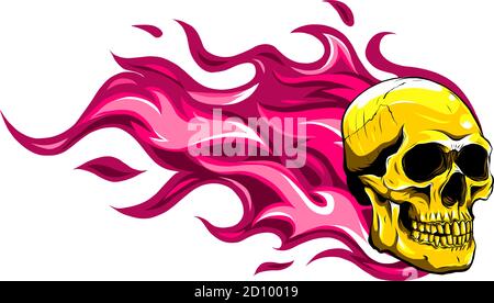 Totenkopf im Feuer Tattoo Design. Handgezeichneter Vektor Stock Vektor