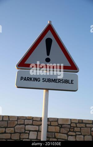 Straßenschild, Passage du Gois, Noirmoutier, Pays de la Fire, Vendee, Frankreich Stockfoto