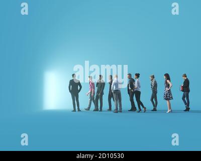 Gruppe von Menschen gehen zum Licht Stockfoto