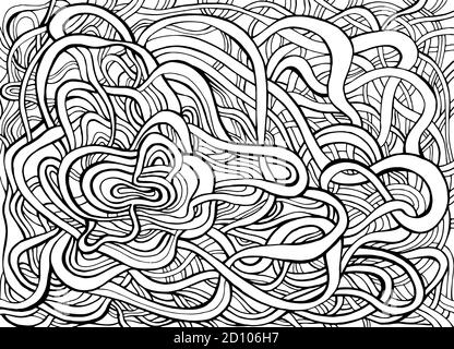 Schwarz und weiß komplizierte abstrakte Strudel Doodle Linie Kunst Färbung Seite. Stock Vektor