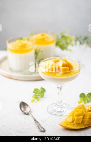 panna Cotta mit Mango Stockfoto