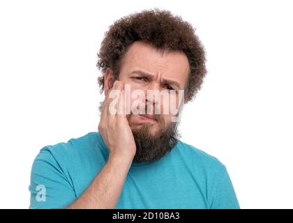 Verrückte bärtige Mann Emotionen und Zeichen Stockfoto