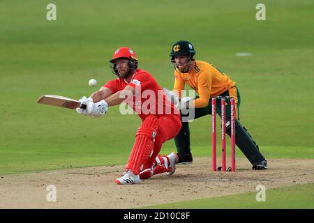 Steven Croft von Lancashire Lightning hat beim Vitality Blast T20 Halbfinale in Edgbaston, Birmingham, gebattet. Stockfoto