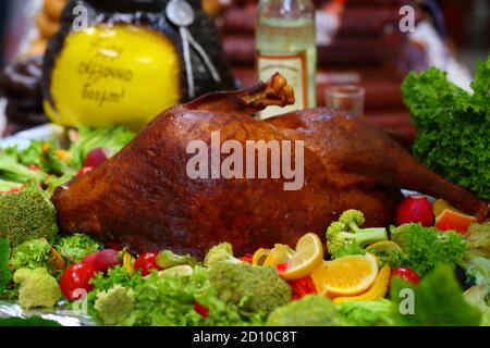 Gebratene Gans auf dem Weihnachten Tabelle Stockfoto