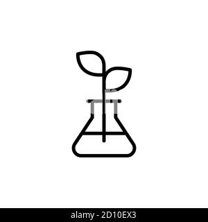 Pflanze in Kolben Icon in schwarz. Chemische Kolben für organische Experimente, Forschung, Pflanzpflanzen, Biologie, Pharmazeutika. Vektor auf isoliertem Weiß Stock Vektor