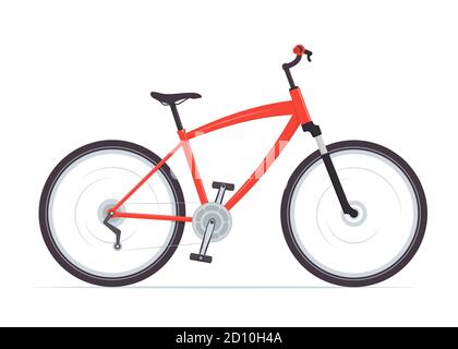 Modernes City- oder Mountainbike mit V-Bremsen. Rot-Fahrrad mit mehreren Geschwindigkeiten für Erwachsene. Vektorgrafik flach, isoliert auf Weiß Stock Vektor