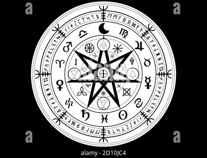 Wiccan Symbol des Schutzes. Set aus Mandala Hexen Runen, Mystic Wicca Weissagung. Alte okkulte Symbole, Erde Tierkreis Rad des Jahres Wicca Zeichen Stock Vektor