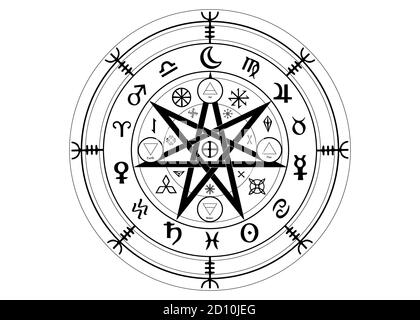 Wiccan Symbol des Schutzes. Set aus Mandala Hexen Runen, Mystic Wicca Weissagung. Alte okkulte Symbole, Erde Tierkreis Rad des Jahres Wicca Zeichen Stock Vektor