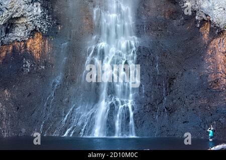 Genießen Sie die Magie von Fairy Falls, Yellowstone National Park, Wyoming, USA Stockfoto