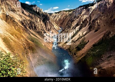 Yellowstone River und Grand Canyon von Lower Falls, Yellowstone National Park, Wyoming, USA Stockfoto