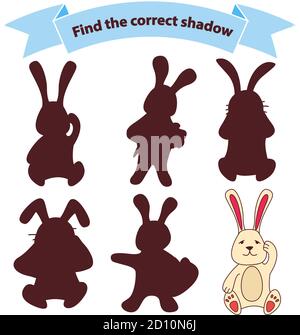 Finden Sie die richtige Schatten Kaninchen.Educational Spiel für Kinder niedlich Hase.Flat Illustration Vektor. Stock Vektor