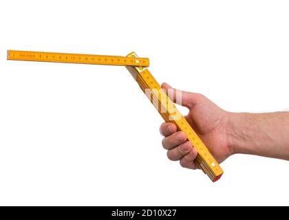 Männliche Hand mit Holzmesser Stockfoto