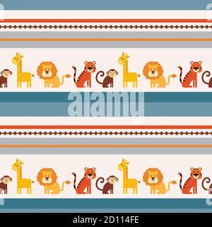 Vector seamless background with cute animals of Africa in cartoon style Stock Vektor