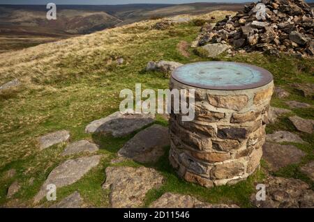 Toposkop auf Lost Lad in der Nähe von Back Tor, Derwent Edge im Peak District National Park, England, Großbritannien Stockfoto