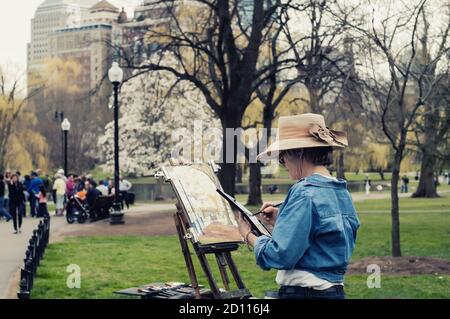 Künstler paining in Boston Commons Stockfoto