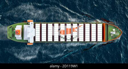 Frachtschiff mit Zypern Frachtcontainer Segeln im Ozean, 3D-Rendering Stockfoto
