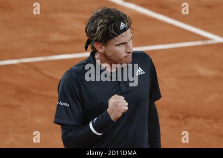 Dominic THIEM (AUT) gewann einen Punkt, Feier während der Roland Garros 2020, Grand Slam Tennisturnier, am 4. Oktober 2020 in Roland Garros stadi Stockfoto