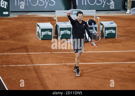 Dominic THIEM (AUT) feierte das Spiel während der Roland Garros 2020, Grand Slam Tennisturnier, am 4. Oktober 2020 in Roland Garros stadi gewonnen Stockfoto