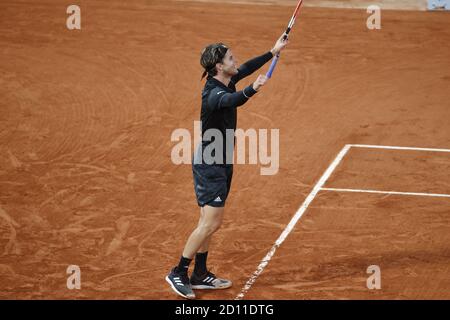 Dominic THIEM (AUT) feierte das Spiel während der Roland Garros 2020, Grand Slam Tennisturnier, am 4. Oktober 2020 in Roland Garros stadi gewonnen Stockfoto