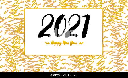 Neue Grußkarte 2021. Umriss Muster von Weihnachtsbäumen auf dem Hintergrund. Plakat zum Jahresaufdruck, Header für Website. Vektorgrafik Stock Vektor