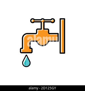 Symbol für flache Handwäsche, Wasserhahn und Wassertropfen. Vektor der Designvorlage Stock Vektor