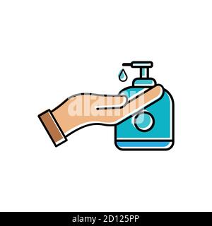 Flach-Symbol für das Händewaschen, Symbol für die Hand und Desinfektionsmittel für die Hand. Vektor der Designvorlage Stock Vektor