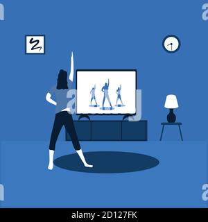 Frauen machen Aerobic zu Hause - zweifarbige flache Illustrationen Stock Vektor