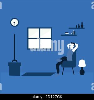 Ein Mann, der zu Hause Fernsehen schaut - zweifarbig flach Abbildungen Stock Vektor