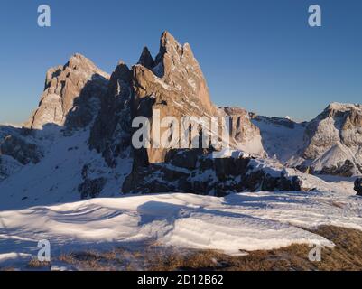 Geographie / Reisen, Italien, Geisler Gruppe, Blick von Westen im Abendlicht, Dolomiten, Additional-Rights-Clearance-Info-not-available Stockfoto