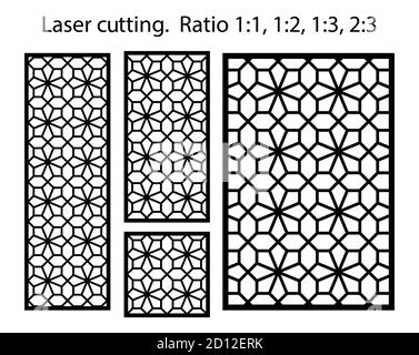 CNC-Vorlagensatz. Lasermuster. Set von geometrischen dekorativen Vektorplatten für Laserschneiden. Stock Vektor