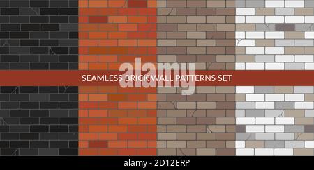 Flache Ziegelwände Mit Einigen Gebrochenen Steinen Nahtlose Textur Dekorativ Hintergrund Vektorgrafik Set Stock Vektor