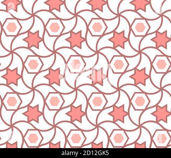 Islamische Sterne geometrisches Muster, Textur, Verpackung. Arabesque Orange oder Koralle Farbe Vektor nahtlose Muster. Stock Vektor