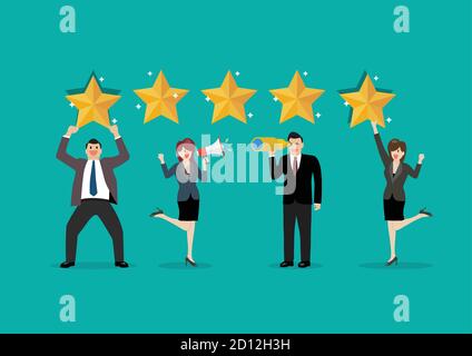 Menschen geben Bewertung und Feedback. Feedback mit Zufriedenheitsbewertung. Vektorgrafik Stock Vektor