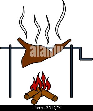 Symbol Für Das Braten Von Fleisch. Bearbeitbare Kontur Mit Farbfülldesign. Vektorgrafik. Stock Vektor