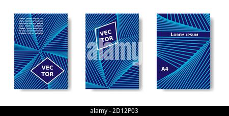 Minimalistisches Blau- und Neon-Cover-Design mit Farblinien. Vector A4 Katalog, Magazin futuristischen Satz. Stock Vektor